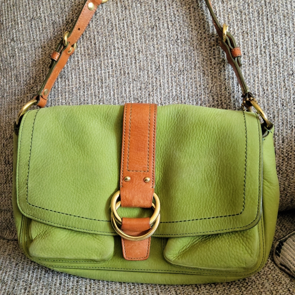 COACH 8a57 Green Nubuck Leather Shoulder Bag